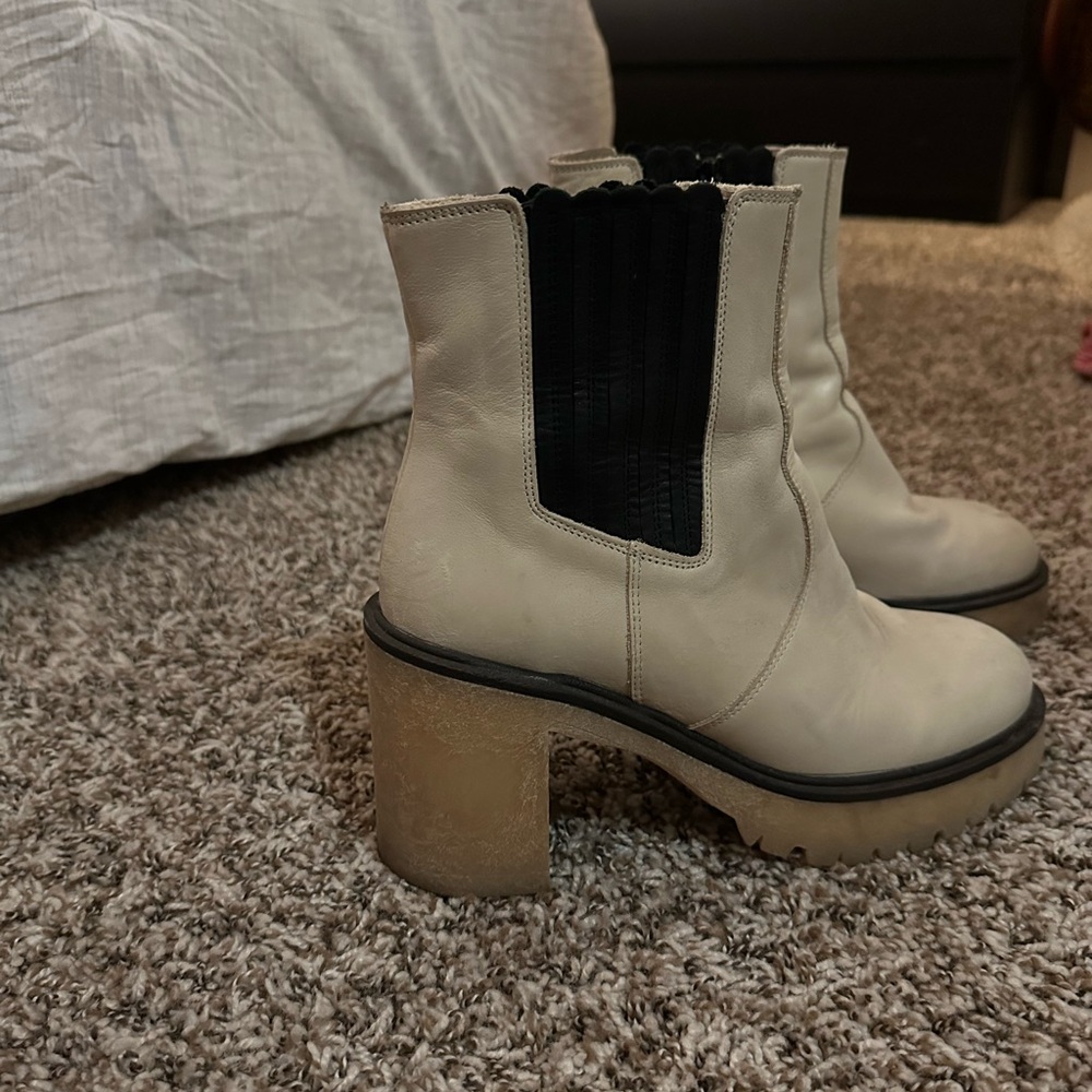 Free People Cream and Black Ankle Boots
